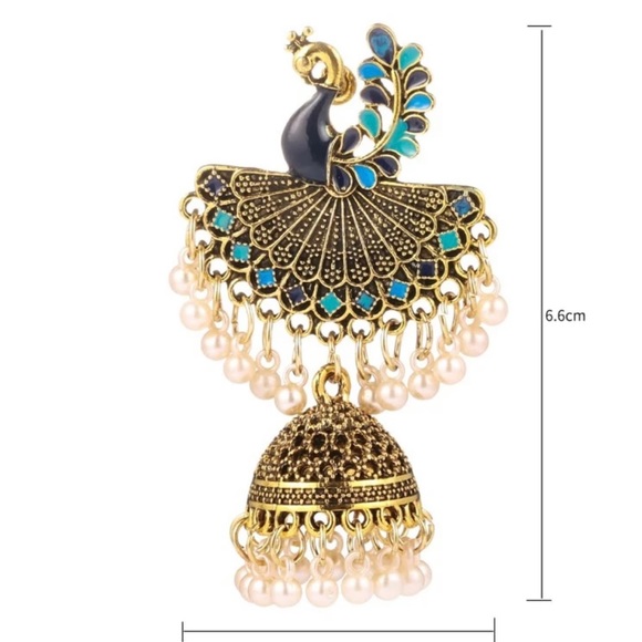 Drop Jhumka Earring Pecock Design - Picture 3 of 4